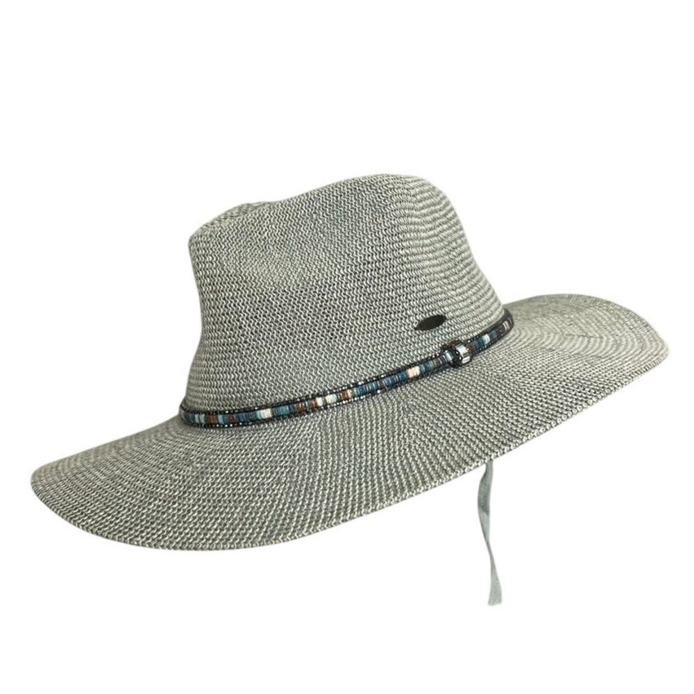 C.C Sage Green Women's Natural Handmade Multicolor Beaded Trim Panama Straw Hat